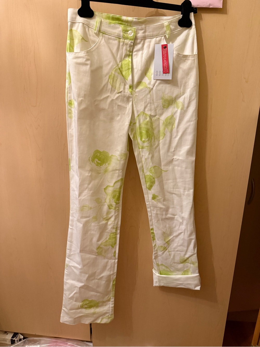 White Pants with Lime Green Floral Print